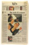 1994-2002 Nancy Kerrigan Signed Newspaper & Apollo Ohno Signed Beret - Lot of 2 (JSA)