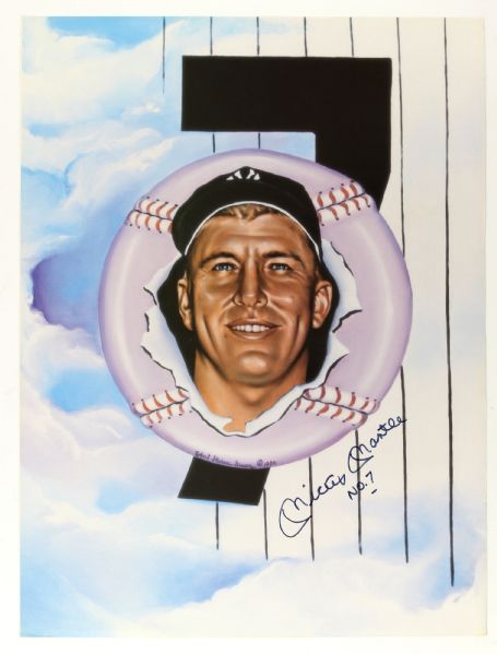 1986 Mickey Mantle New York Yankees Signed & Inscribed ("No. 7") 18" x 24" Robert Stephen Simon Lithograph (JSA)