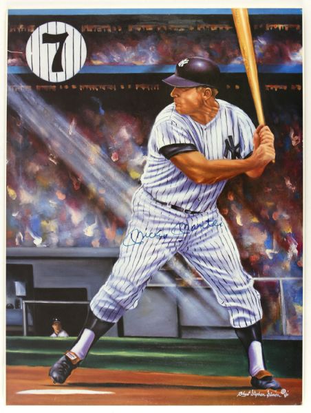 1986 Mickey Mantle New York Yankees Signed 18" x 24" Matted Robert Stephen Simon Lithograph (JSA)