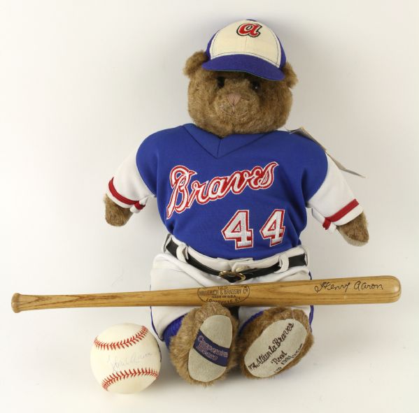 1970s-90s Hank Aaron Atlanta Braves Memorabilia Colleciton - Lot of 3 w/ Mini Bat, Cooperstown Bear & Signed Ball (JSA)