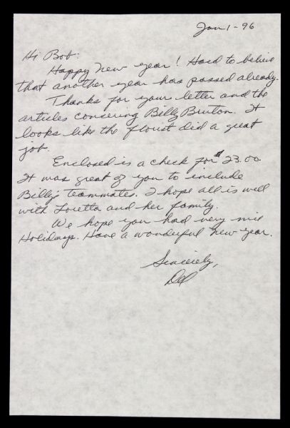 1996 Signed Del Crandall Letter Milwaukee Braves (MEARS LOA)