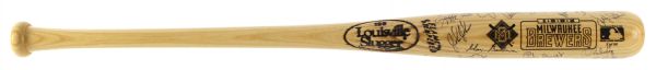 1995 Milwaukee Brewes Team Signed Logo Bat w/ Over 25 Signatures (JSA) 3/95