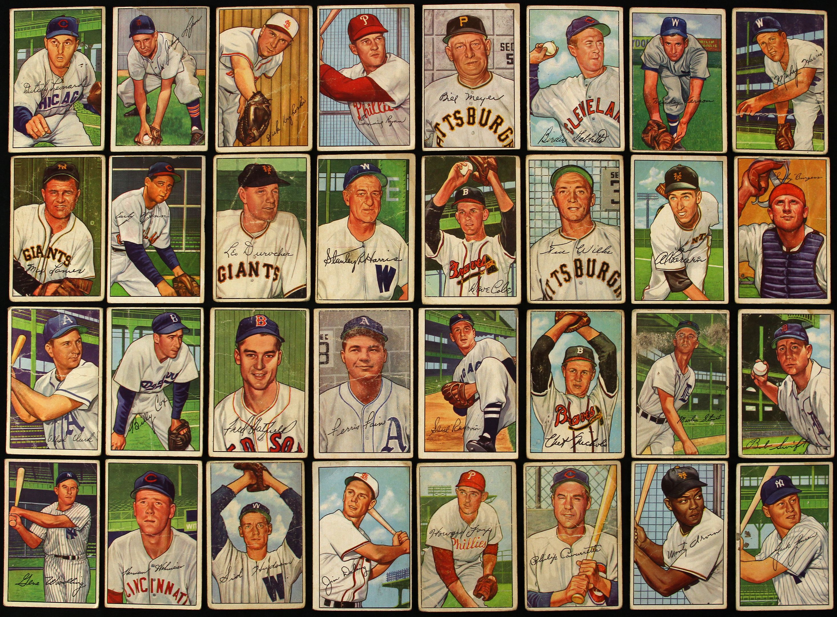 1952 Bowman Baseball Card Collection w/ Pee Wee Reese Warren Spahn Leo Duro...