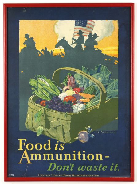 1917 WW1 Food Is Ammunition - Dont Waste It 22" x 30" Poster (Framed)