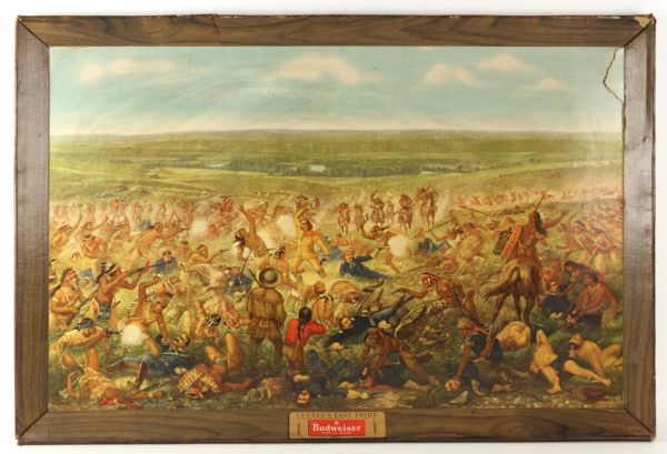 1952 circa Custers Last Fight 28" x 41" Budweiser Lithograph Display 