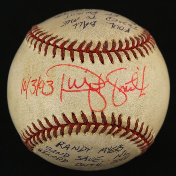 1993 (October 1) Dwight Smith Chicago Cubs Signed Jack Murphy Stadium Game Used ONL White Baseball (MEARS LOA/JSA)