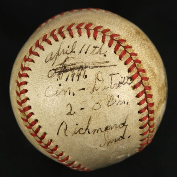 1946 (April 11) Cincinnati Reds Detroit Tigers Spring Training Game Used ONL Frick Baseball (MEARS LOA)