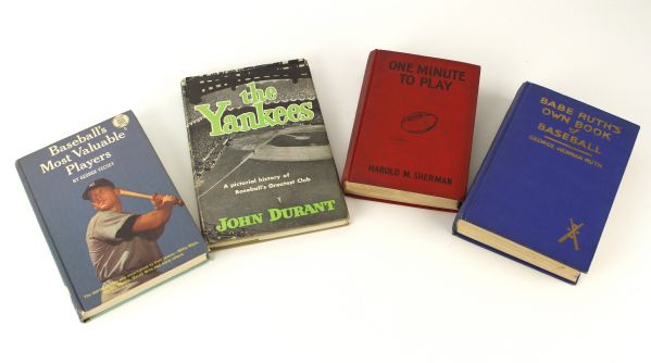 1926-66 New York Yankees Hardcover Book Collection - Lot of 4 w/ First Edition Babe Ruths Own Book of Baseball & More