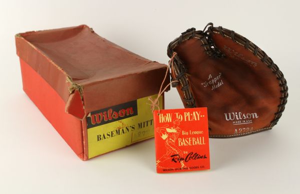 1950 circa Rip Collins Store Model Wilson Trapper Mitt w/ Original Box & How To Play Big League Baseball Booklet