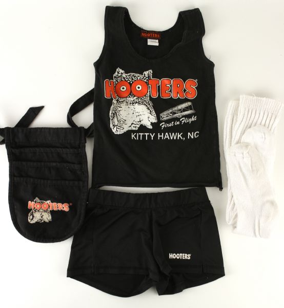1990s Hooters Kitty Hawk Uniform w/ Tank Top, Shorts, Ticket Holder & Socks