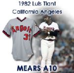 1982 Luis Tiant California Angels Game Worn Road Uniform (MEARS A10)