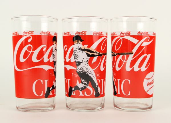 1990s Mickey Mantle New York Yankees Coca Cola Classic Drinking Glass Collection (Lot of 3)