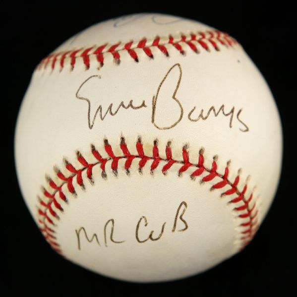 1994-99 Ernie Banks Lou Brock Chicago Cubs Dual Signed Baseball (JSA)
