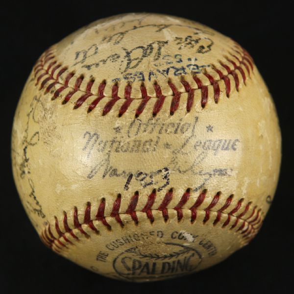 1953 Milwaukee Braves Signed ONL Giles Baseball w/ 23 Signatures including Mathews, Grim, Adcock, Sisti, etc (JSA) 