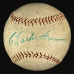 1920s Charley Grimm Pittsburgh Pirates Chicago Cubs Milwaukee Braves Signed Baseball (JSA)