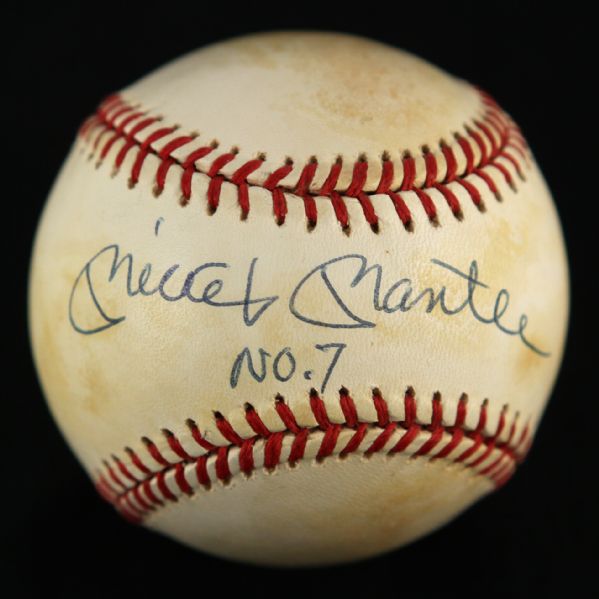 1984-94 Mickey Mantle New York Yankees OAL Signed Brown Baseball w/ No. 7 Inscription (UDA Hologram)