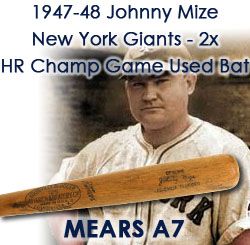 1947-48 Johnny Mize New York Giants H&B Louisville Slugger Professional Model Game Used Bat (MEARS A7) - "1947 & 1948 Homerun Champion"