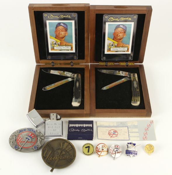 1990s Mickey Mantle New York Yankees Collection w/ Mantle Zippo Knife Set Pins (Lot of 12)