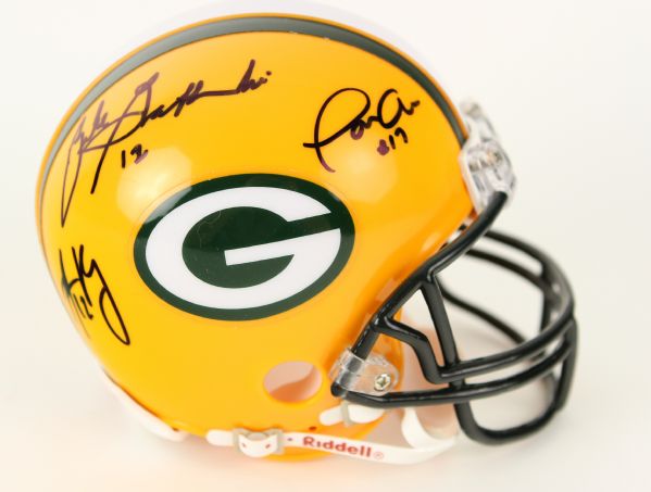 1960s-2000s Green Bay Packers Quarterbacks Signed Mini Helmet w/ Aaron Rodgers (JSA)