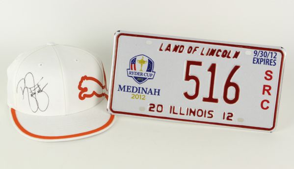 2012 Golf Memorabilia Collection - Lot of 2 w/ Rickie Fowler Signed Cap & Ryder Cup Commemorative License Plate (JSA)