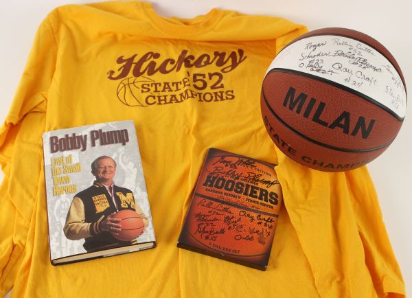 2004 Hoosiers Memorabilia Collection - Lot of 4 w/ Ball Signed by Milan High Team Members, Signed DVD & More