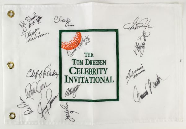 2000s Tom Dreesen Celebrity Invitational 12" x 20" Flag Signed by 13 Celebrites Including Mike Schmidt Johnny Bench (JSA)