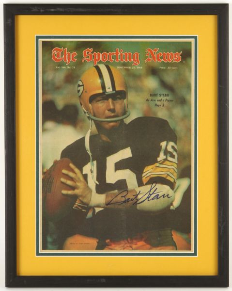 1968 Bart Starr Green Bay Packers Signed 15" x 19" Framed Sporting News (JSA)