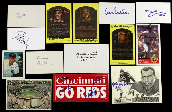 1960s-90s Circa Baseball Football Signed Collection Hank Aaron Carl Hubbell Charlie Gehringer and More - Lot of 14 (JSA)