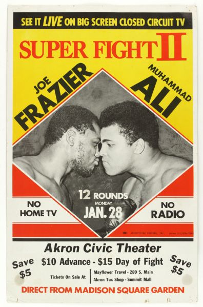 1974 (January 28) Muhammad Ali Joe Frazeir Super Fight II Heavyweight Championship Bout 14" x 22" Closed Circuit TV Broadside  