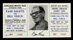 1980 Chicago White Sox Oakland As Fans Salute to Bill Veeck Full Ticket Stub