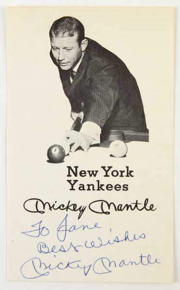 1960 circa Rare Regional Premium Mickey Mantle New York Yankees Billiards Hall - Waukesha, WI Signed 3" x 5" Promotional Card (JSA)