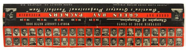 1940 Green Bay Packers "Americas Greatest Professional Football Team" Worlds Largest Matchbook Cover