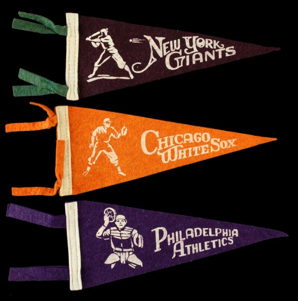 1940s New York Giants Philadelphia Athletics Chicago White Sox 8.5" Mini Pennant Collection - Lot of 3