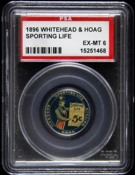 1896 Whitehead & Hoag Co. Sporting Life Baseball Cycling Guns Slabbed 3/4" Pinback Button (PSA EX-MT 6)