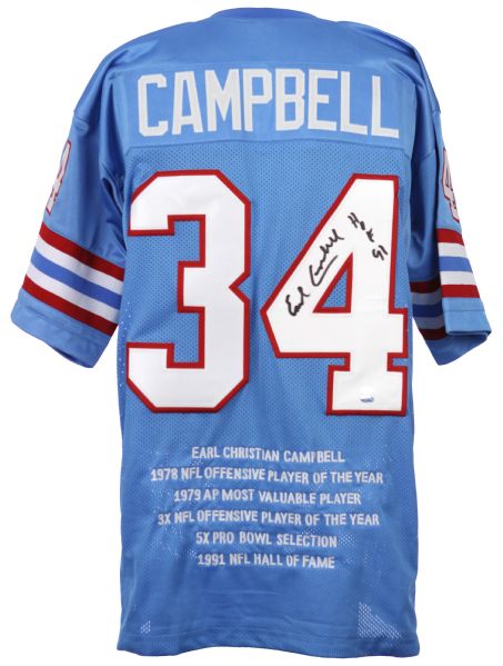 2013 Leaf Earl Campbell Houston Oilers Signed Custom Jersey (Leaf Authentics Certificate)