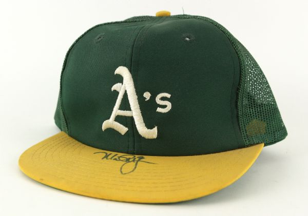 1990 (August 15) Mark McGwire Oakland Athletics Signed Cap (JSA) w/ Ticket Stub McGwire Hits 10th Inning Walk Off Grand Slam
