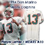 1994 (October 16) Dan Marino Miami Dolphins Game Worn Home Jersey - Worn October 16th, 1994 vs. Raiders (MEARS A10 / Marino LOA/MeiGray LOA)