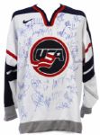 1998 USA Olympic Hockey Team Multi Signed Jersey w/ 35 Signatures Including Brett Hull, Chris Chelios & More (JSA)