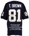 1990s Tim Brown Notre Dame Signed "Touchdown Timmy" Commemorative Stat Jersey (JSA)