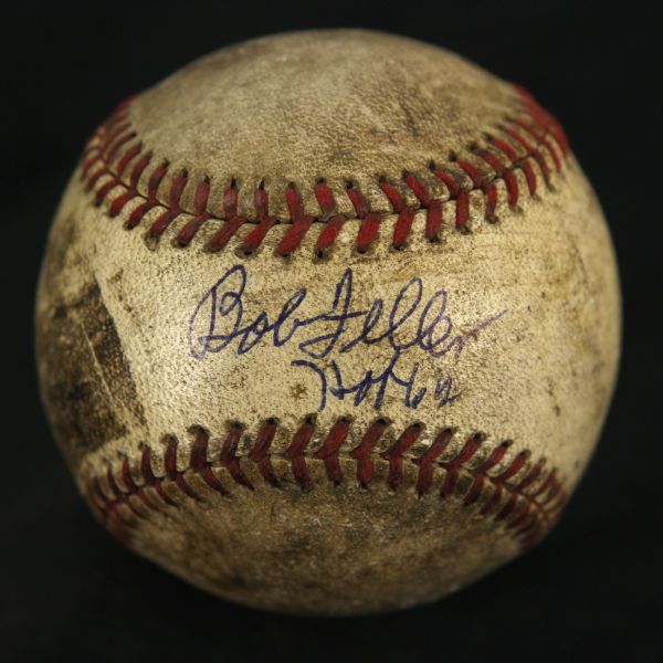 1952 Bob Feller Cleveland Indians Signed Game Used Baseball Municipal Stadium (JSA/MEARS LOA)