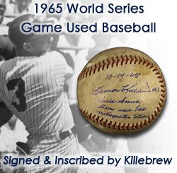 1965 Harmon Killebrew Minnesota Twins Signed Inscribed Game Used World Series OAL Cronin Baseball Metropolitan Stadium (JSA/MEARS LOA)