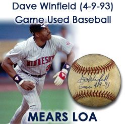 1993 Dave Winfield Minnesota Twins Signed Game Used OAL Brown Baseball (JSA/MEARS LOA) Batted 3-4, HR