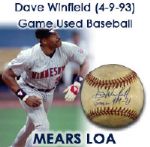 1993 Dave Winfield Minnesota Twins Signed Game Used OAL Brown Baseball (JSA/MEARS LOA) Batted 3-4, HR