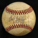 1952 Bob Feller Cleveland Indians Signed Game Used OAL Harridge Baseball Municipal Stadium (JSA/MEARS LOA)