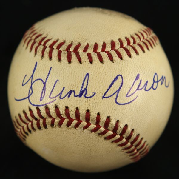 1959-65 Hank Aaron Milwaukee Braves County Stadium Signed ONL Game Used Warren Giles Ball (JSA/Hank Aaron Hologram)