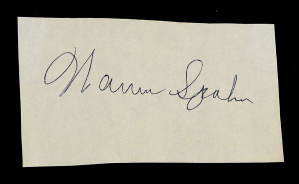 1953-64 Warren Spahn Milwaukee Braves Signed 2 1/2" x 4 1/2" Cut (JSA)  