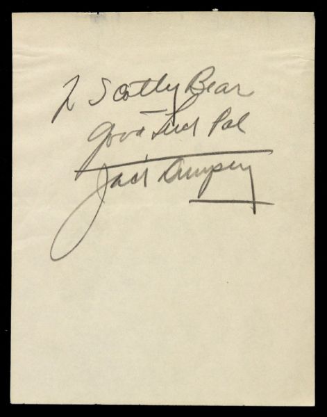 1950s circa Jack Dempsey Signed 4 1/4" x 5 1/2" Cut (JSA)