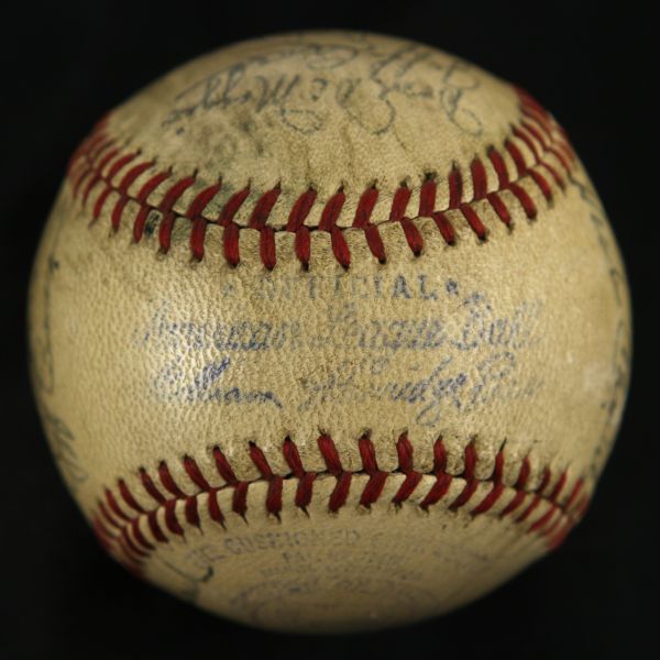 1942-43 Unites States Navy Signed OAL Harridge Game Used Baseball w/ 19 Signatures Phil Rizzuto Dom Dimaggio (JSA)