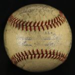 1942-43 Unites States Navy Signed OAL Harridge Game Used Baseball w/ 19 Signatures Phil Rizzuto Dom Dimaggio (JSA)