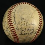 1942-43 Unites States Navy Signed OAL Harridge Game Used Baseball w/ 19 Signatures Phil Rizzuto Dom Dimaggio (JSA)